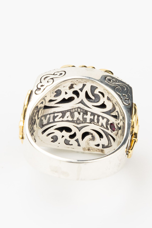 Кольцо из серебра и золота c рубином