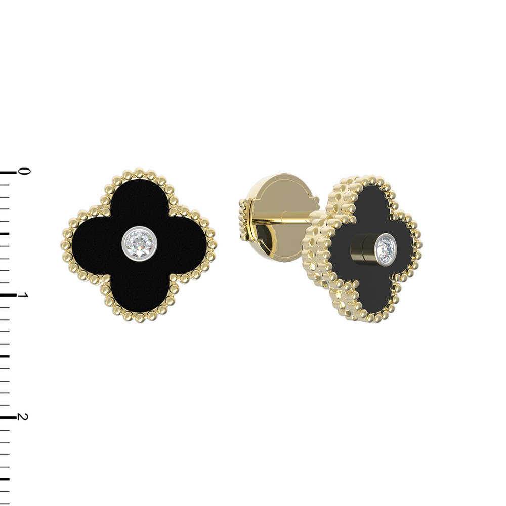 Серьги из лимонного золота c бриллиантами и ониксом