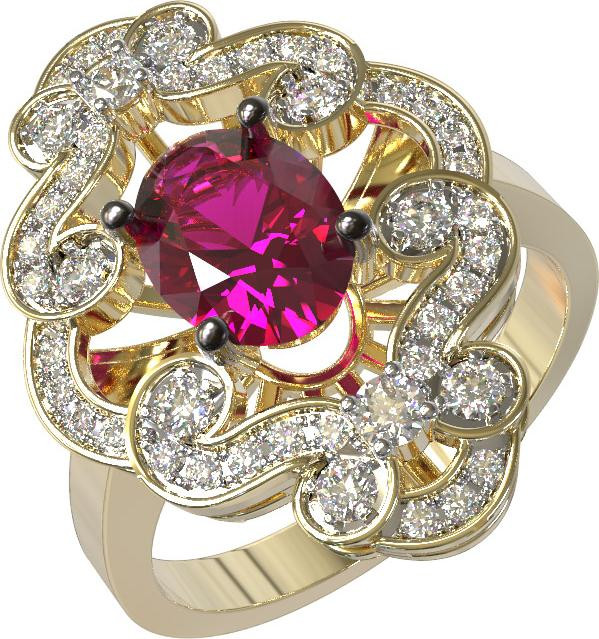 Кольцо из лимонного золота c бриллиантами и рубином