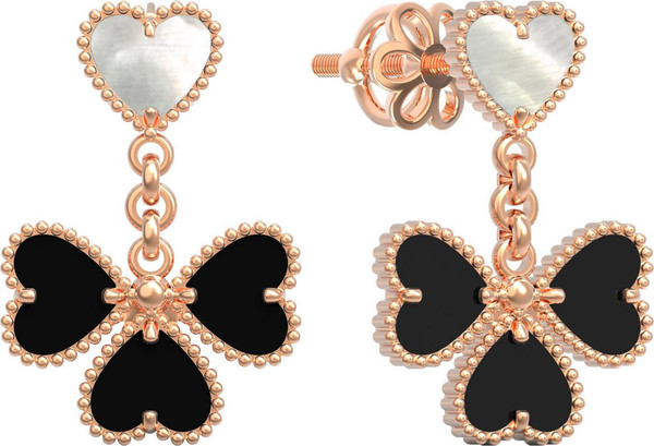 Серьги из золота c ониксом и перламутром