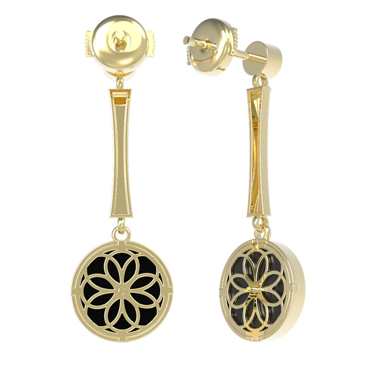 Серьги из лимонного золота c фианитом и ониксом