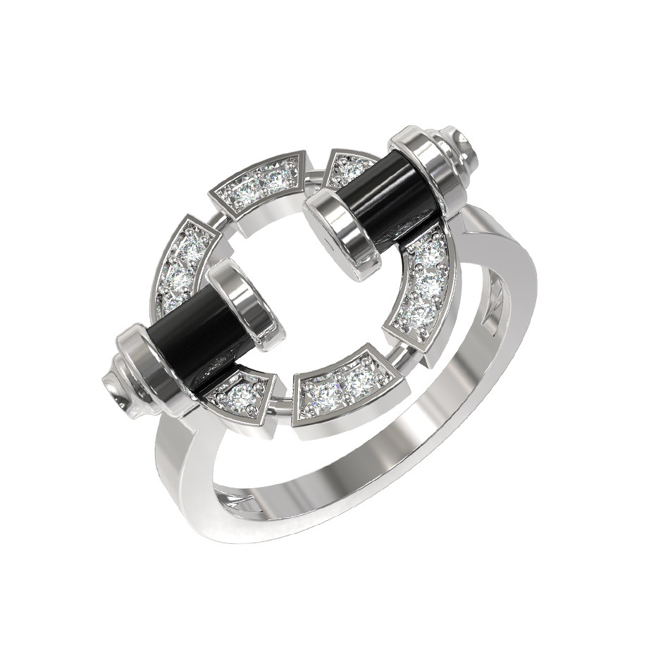 Кольцо из белого золота c бриллиантами и ониксом
