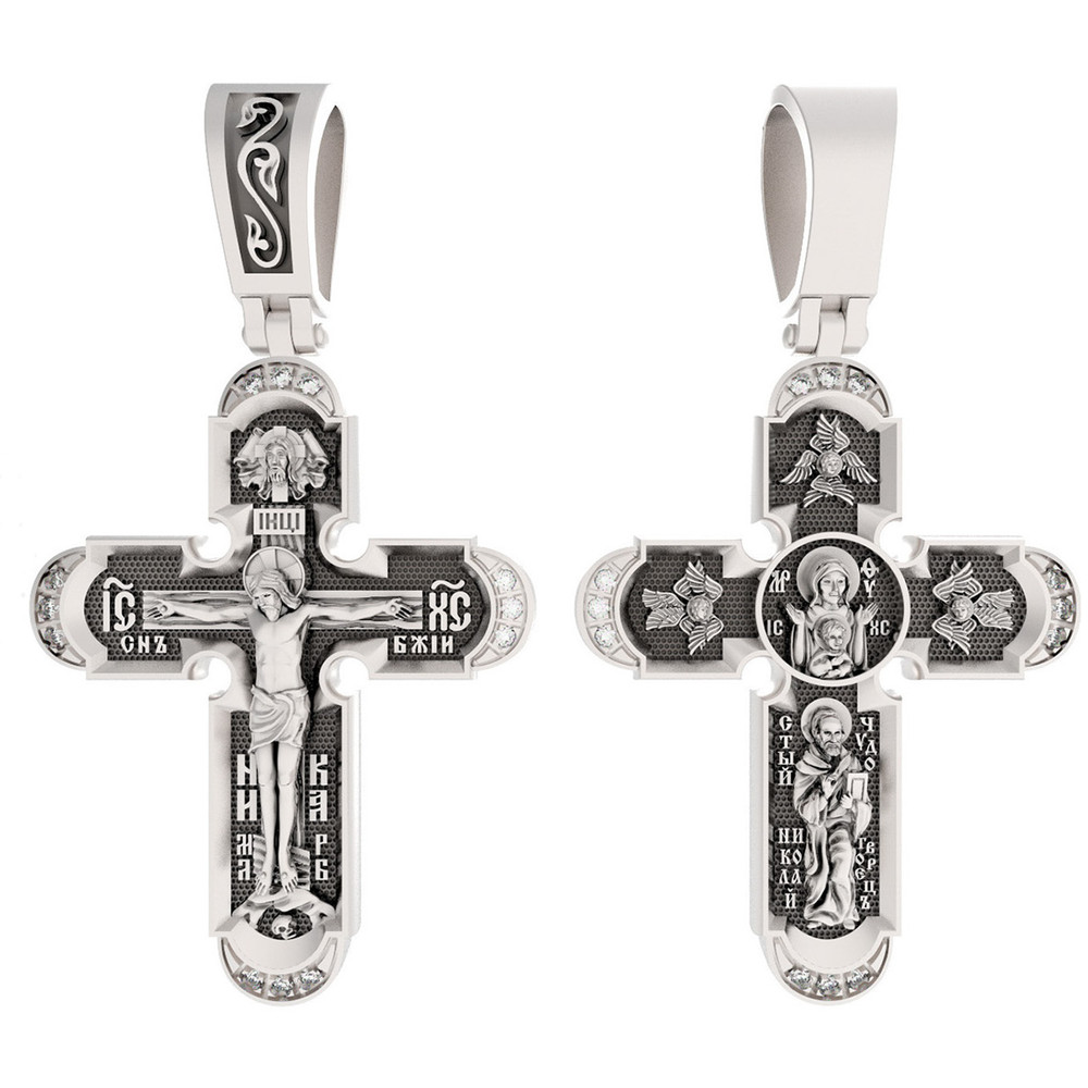 Крест из белого золота c бриллиантами
