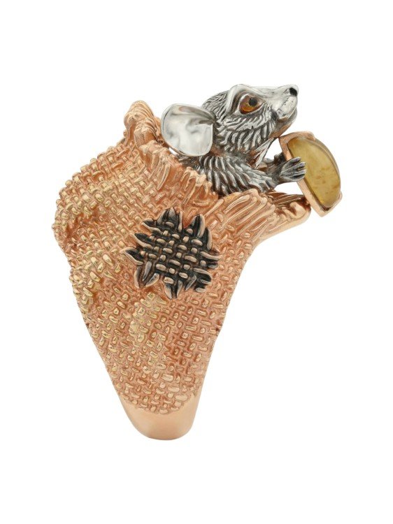 Кольцо из золота c эмалью и янтарём