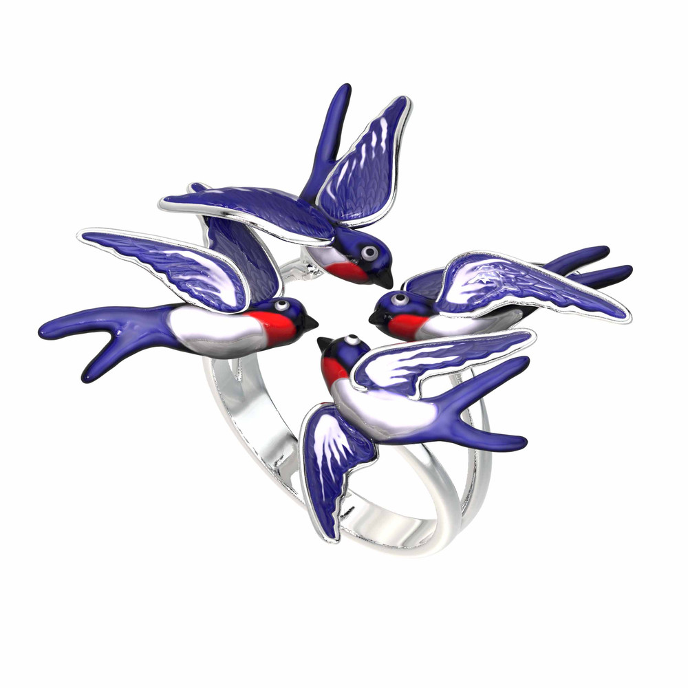 Кольцо из белого золота c эмалью