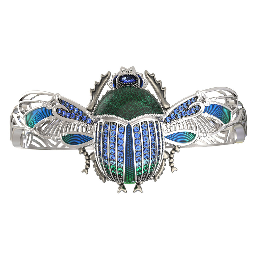 Браслет из белого золота c эмаль , фианитом, сапфиром и эмалью