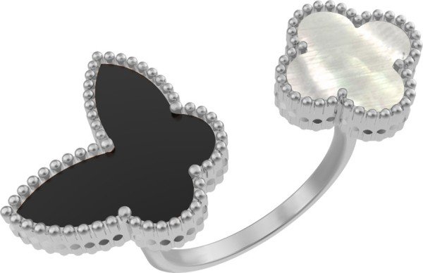 Кольцо из белого золота c ониксом и перламутром