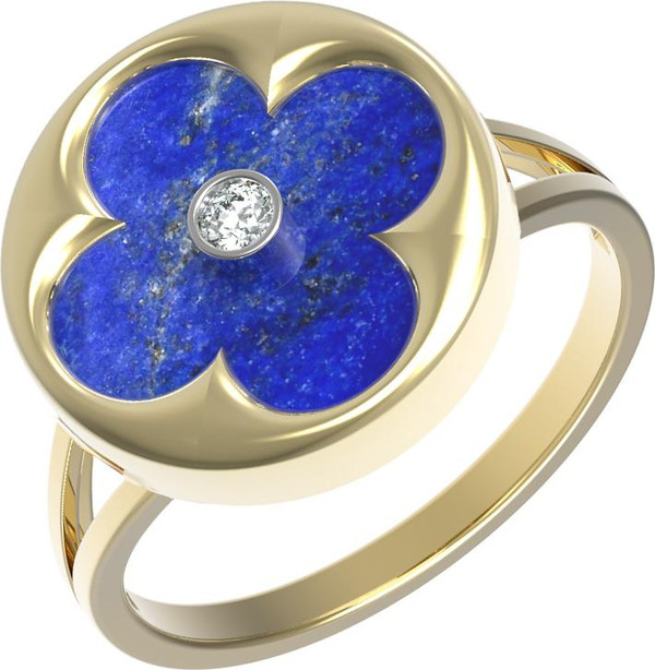 Кольцо из лимонного золота c бриллиантами и лазуритом