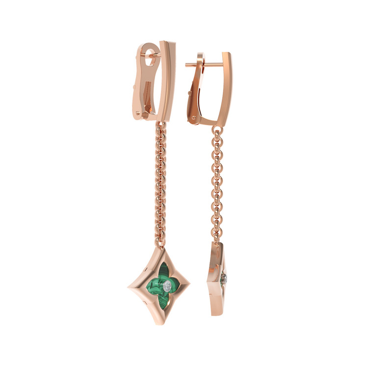 Серьги из золота c бриллиантами и малахитом