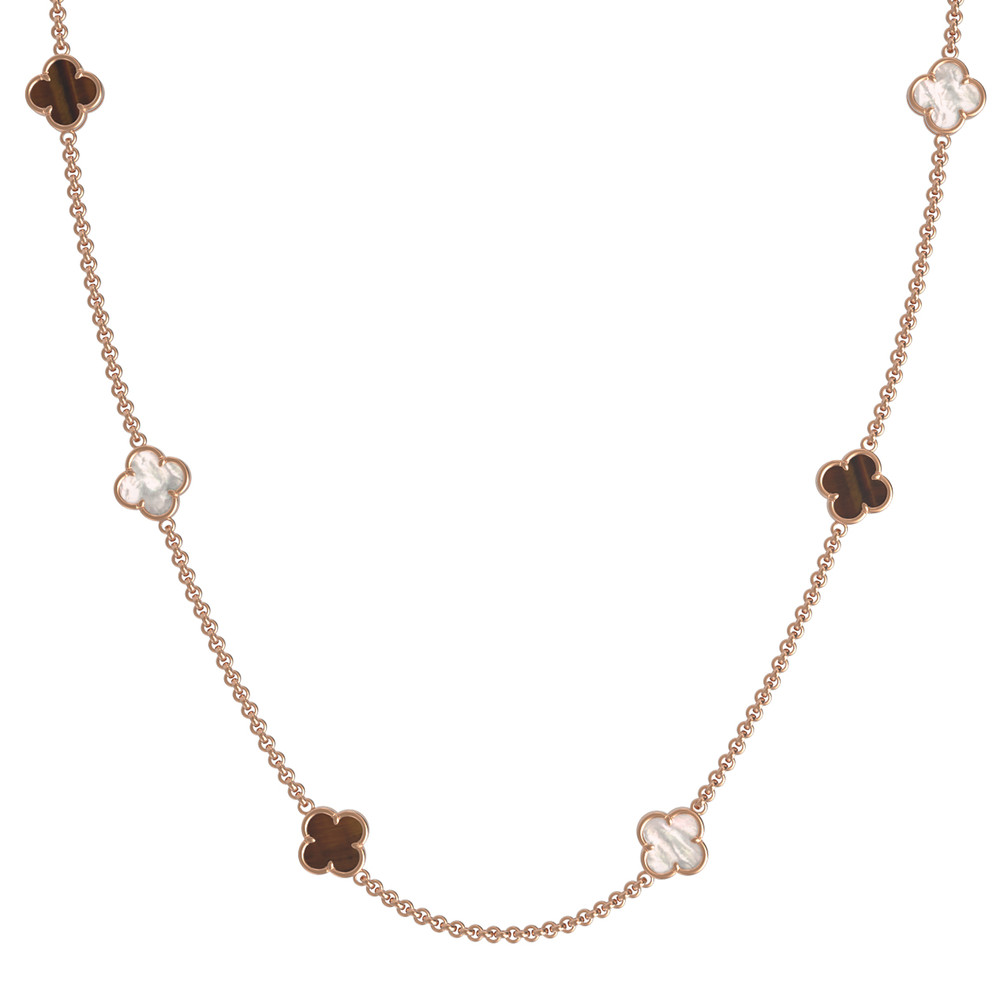 Колье из золота c тигровым глазом и перламутром