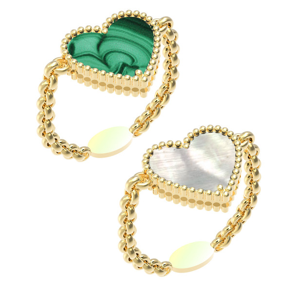 Кольцо из лимонного золота c малахитом и перламутром