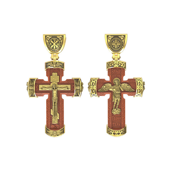 Крест из лимонного золота c деревом груши