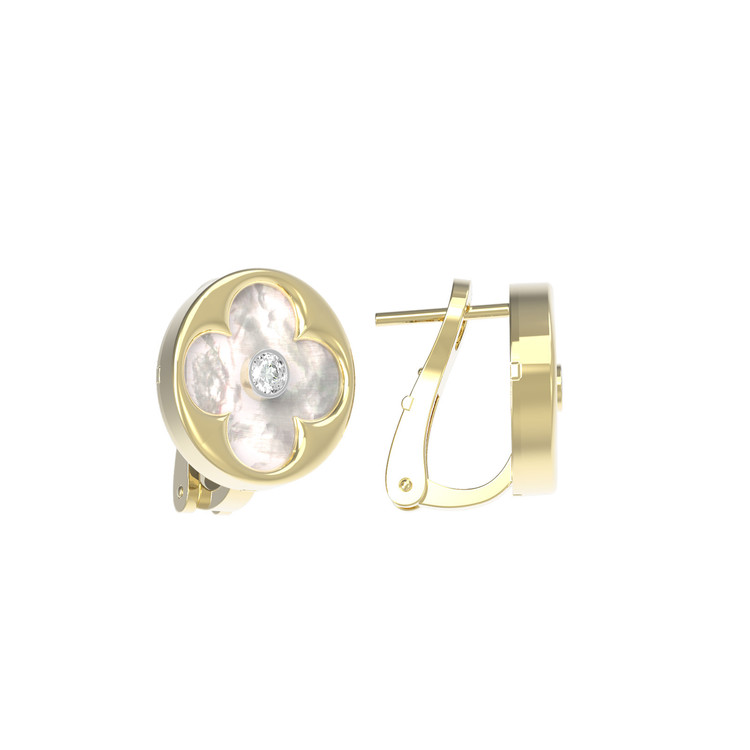 Серьги из лимонного золота c бриллиантами и перламутром