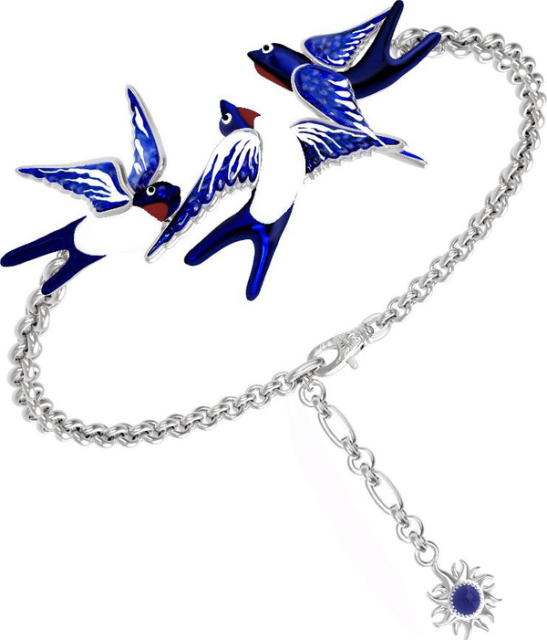 Браслет из белого золота c эмаль и сапфиром