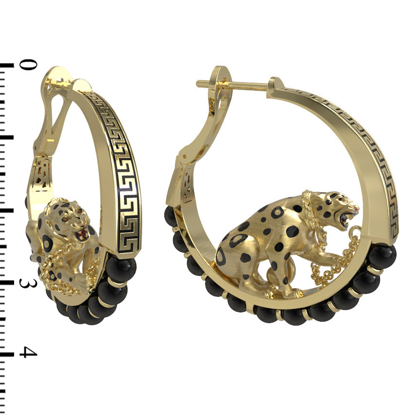 Серьги из лимонного золота c эмаль и ониксом