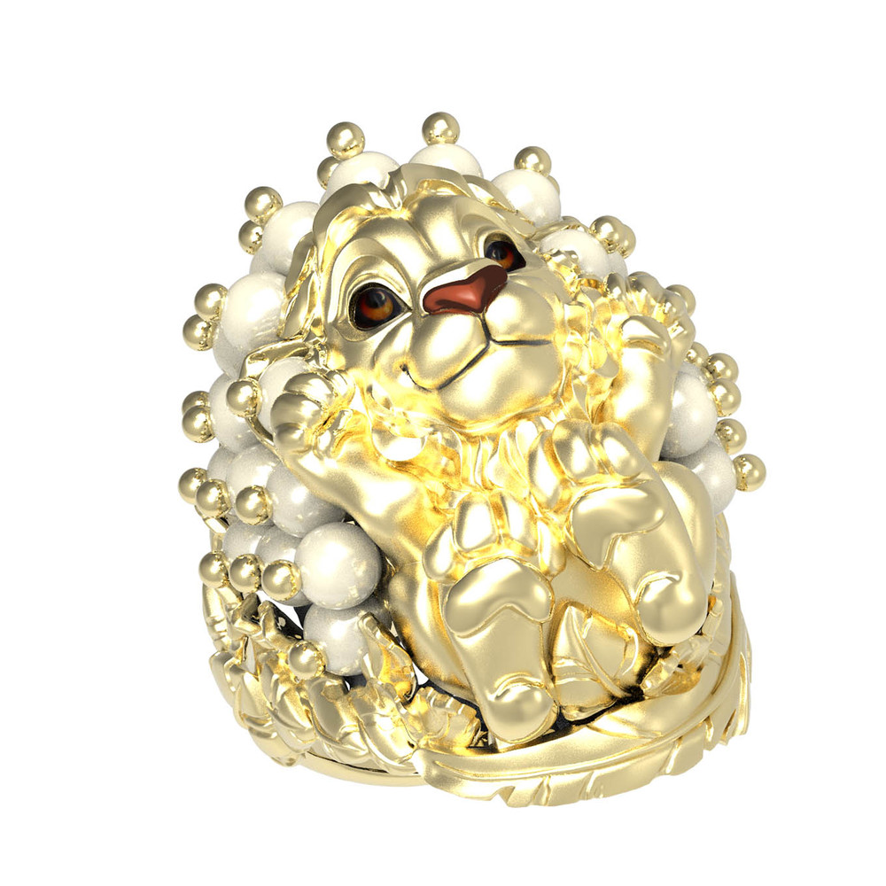 Кольцо из лимонного золота c эмалью и жемчугом