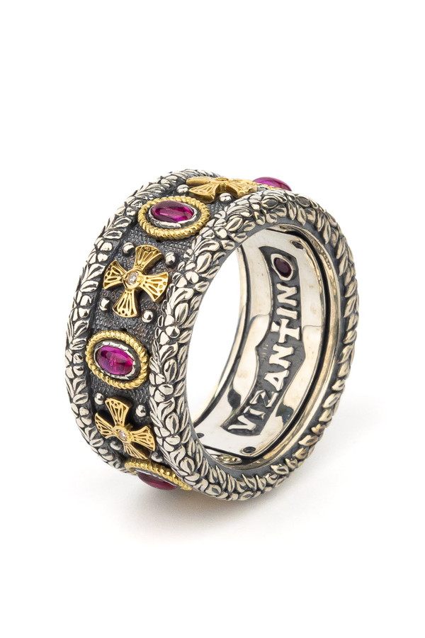 Кольцо из серебра и золота c бриллиантами, рубином и рубином