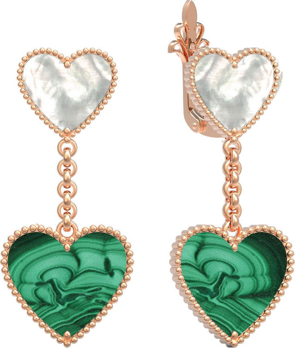 Серьги из золота c малахитом и перламутром