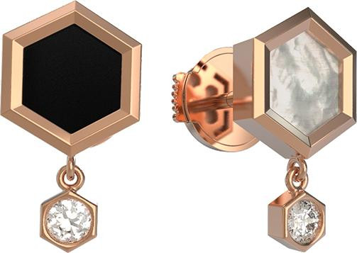 Серьги из золота c бриллиантами, ониксом и перламутром