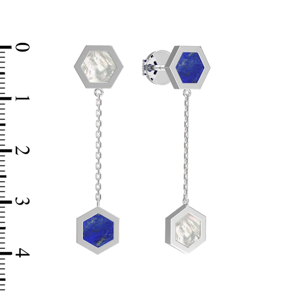 Серьги из белого золота c лазуритом и перламутром