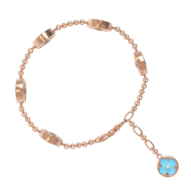 Браслет из золота c бриллиантами, бирюзой и перламутром