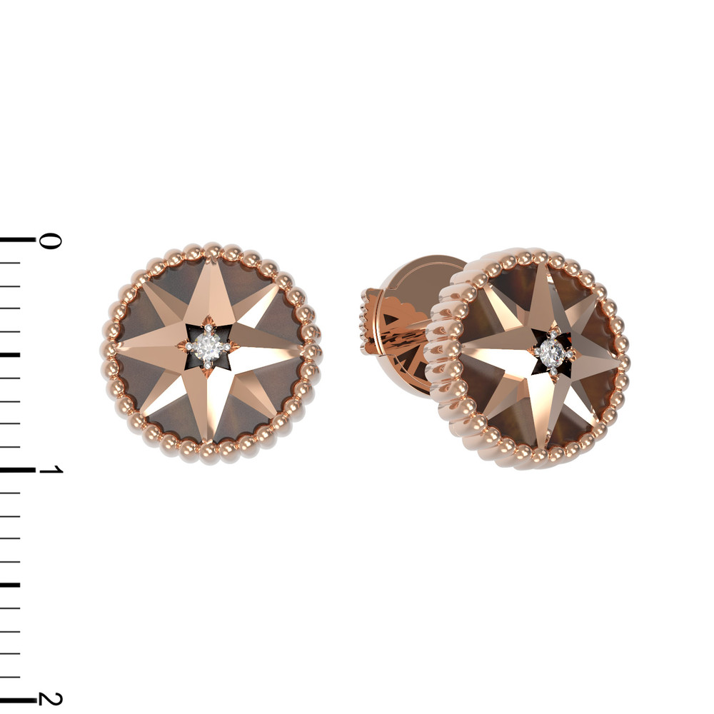 Серьги из золота c фианитом и тигровым глазом