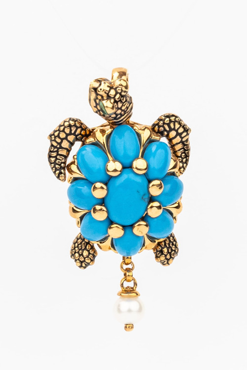 Подвеска из золота c эмаль , жемчугом и бирюзой