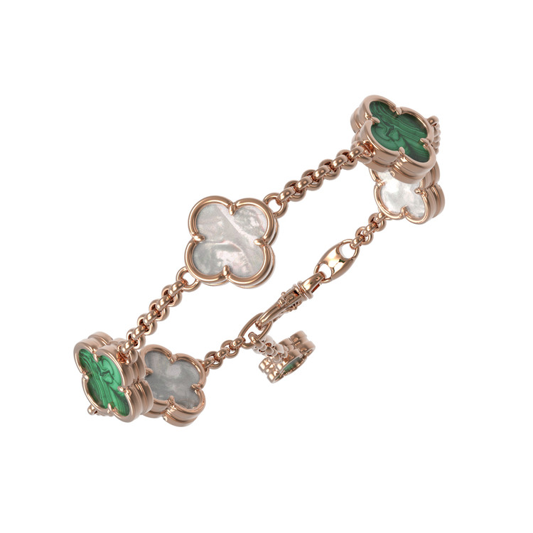 Браслет из золота c малахитом и перламутром