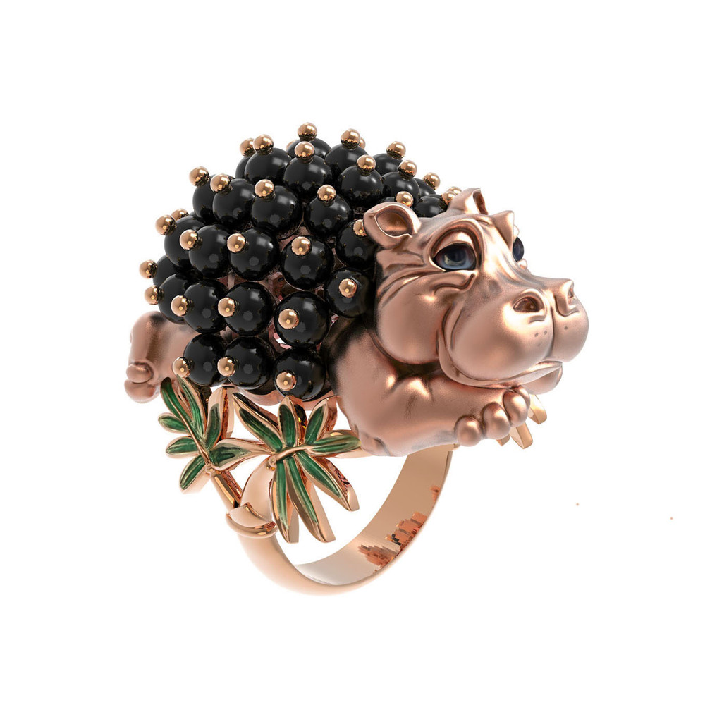 Кольцо из золота c эмаль и ониксом