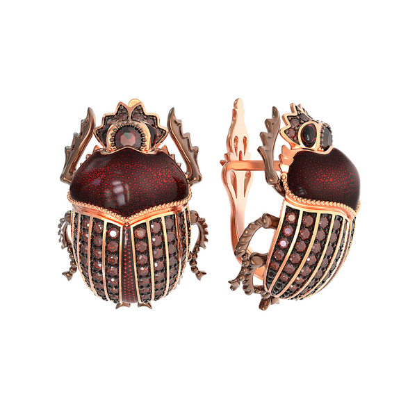 Серьги из золота c эмаль , фианитом и гранатом