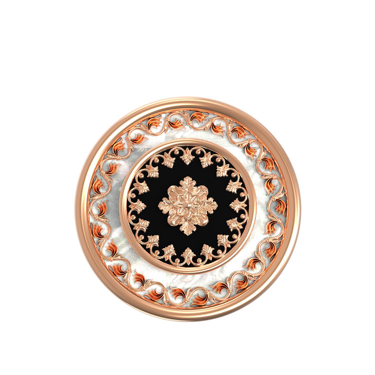 Кольцо из золота c ониксом и перламутром