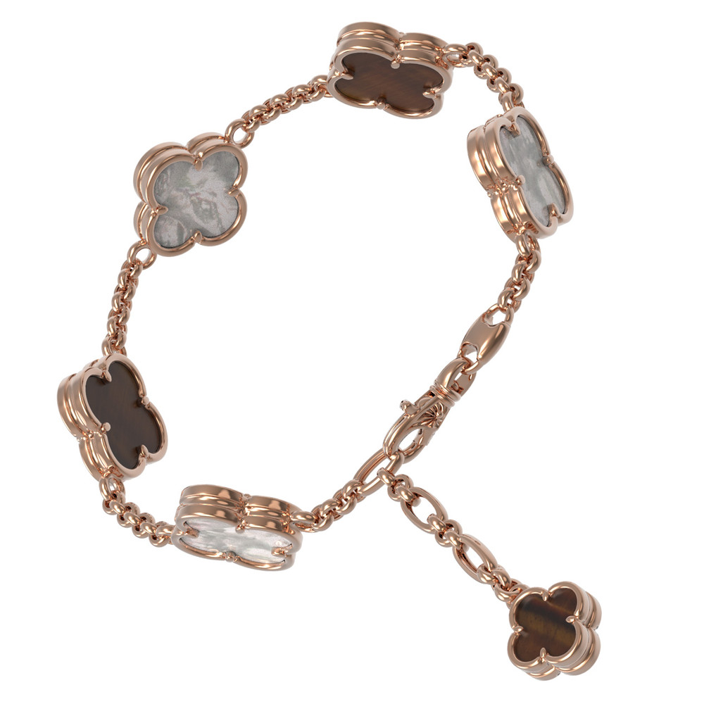 Браслет из золота c тигровым глазом и перламутром