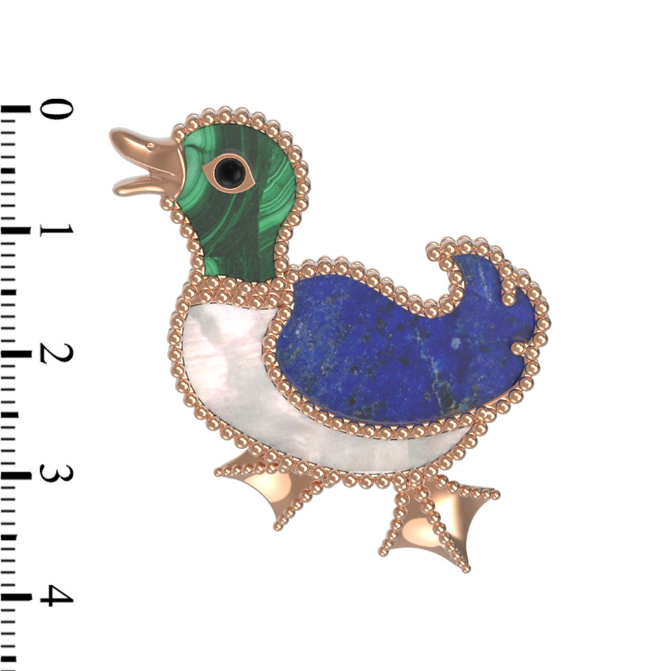 Брошь из золота c эмаль , лазуритом, малахитом и перламутром