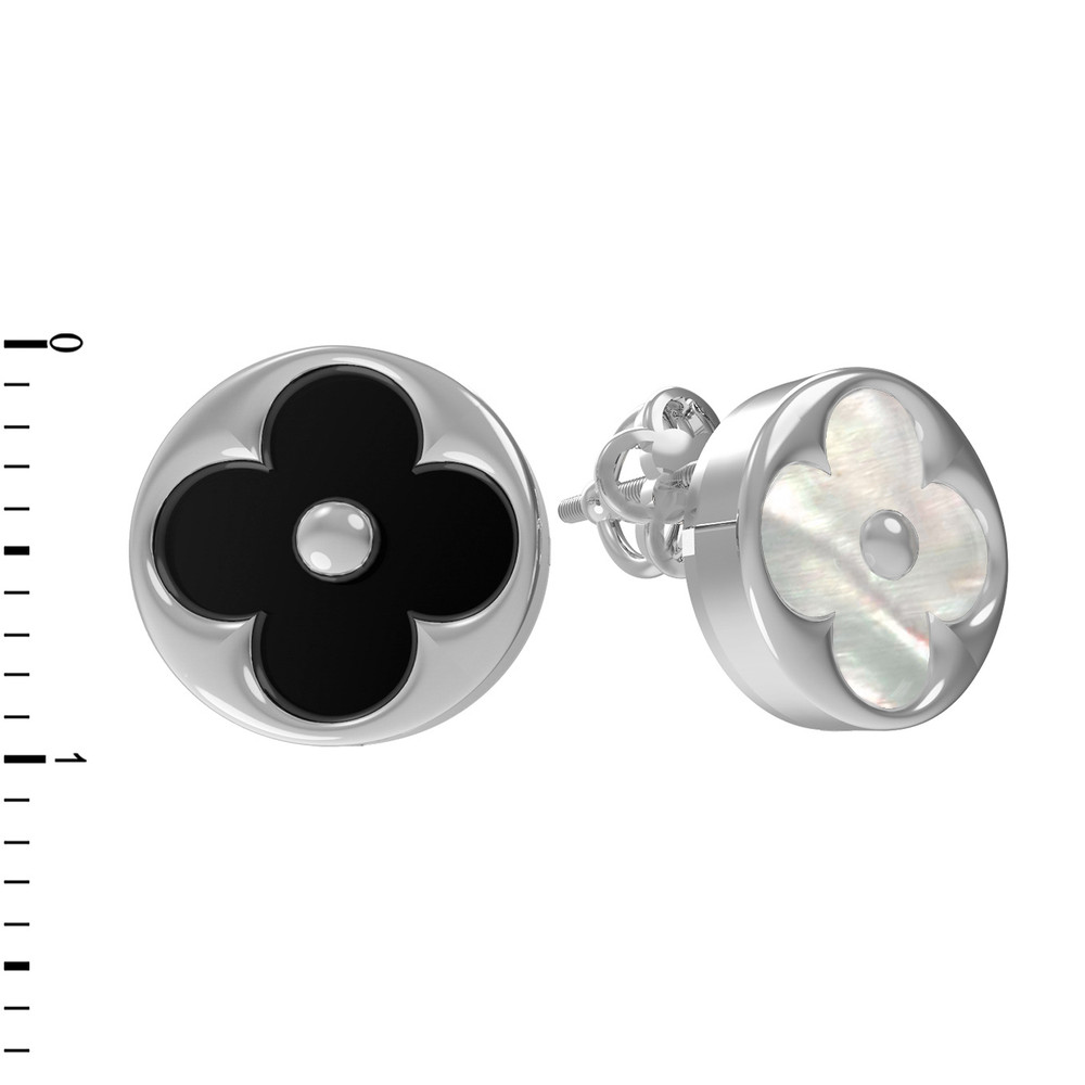 Серьги из белого золота c ониксом и перламутром