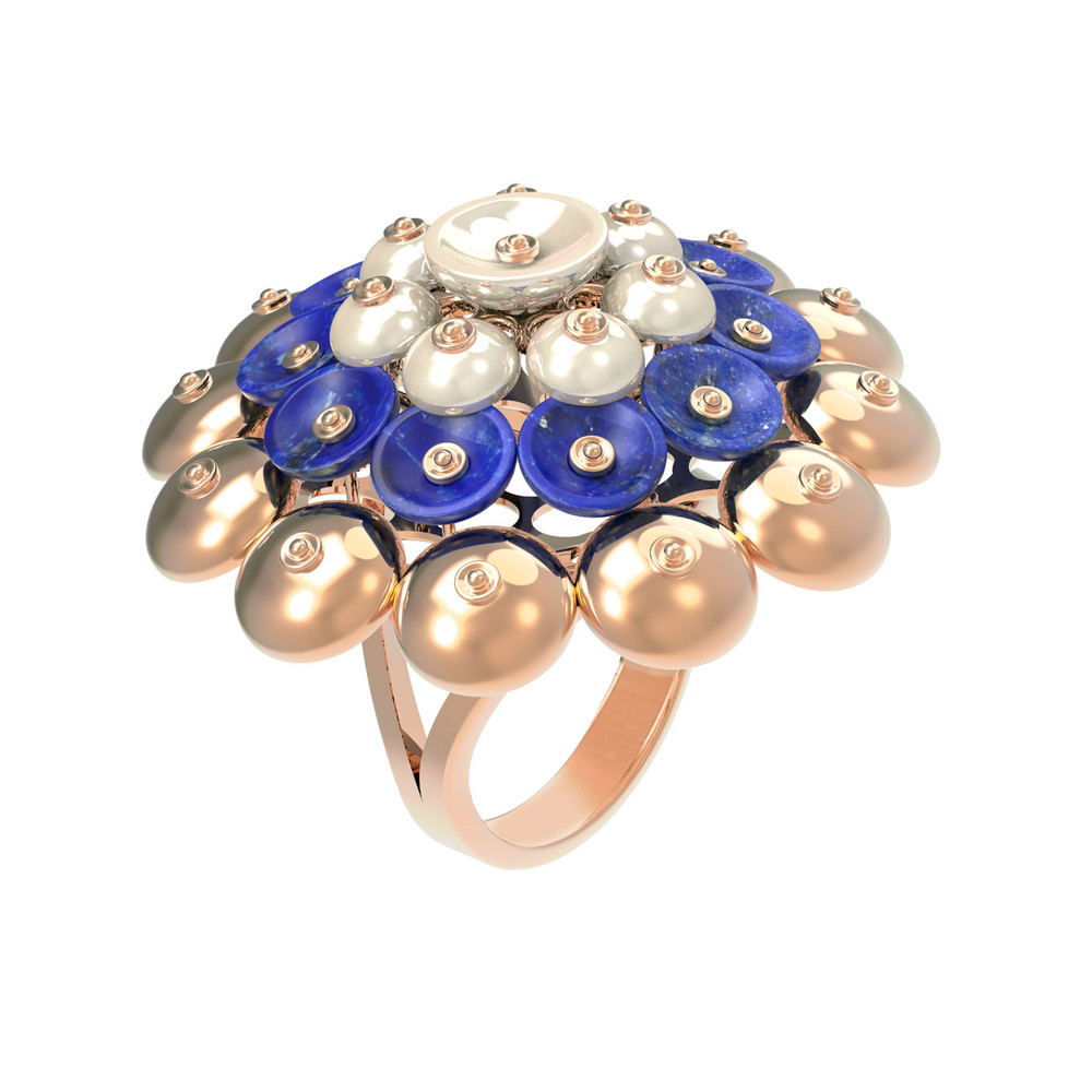 Кольцо из золота c лазуритом и перламутром