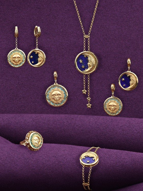 Серьги из лимонного золота c бирюзой и лазуритом