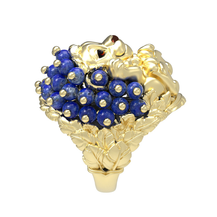 Кольцо из лимонного золота c эмаль и лазуритом