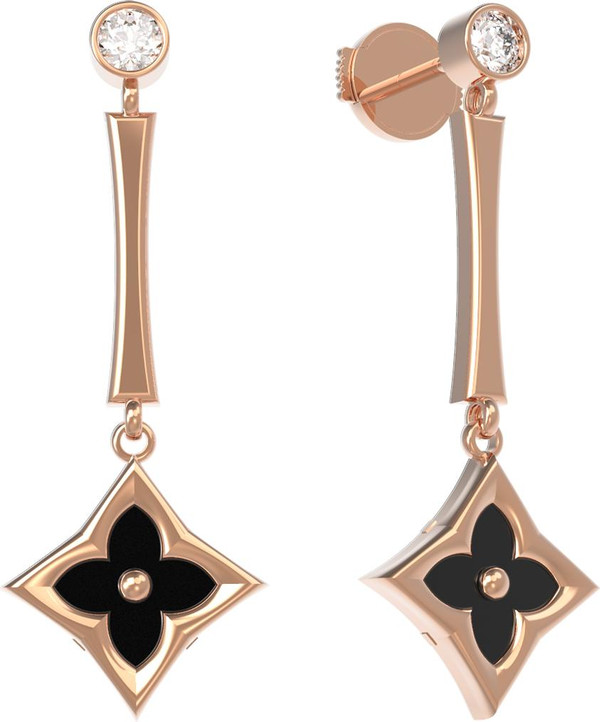 Серьги из золота c фианитом и ониксом