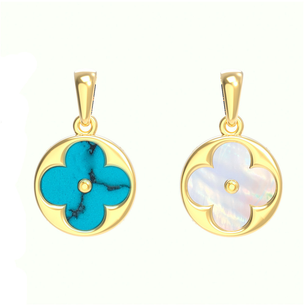 Подвеска из лимонного золота c бирюзой и перламутром