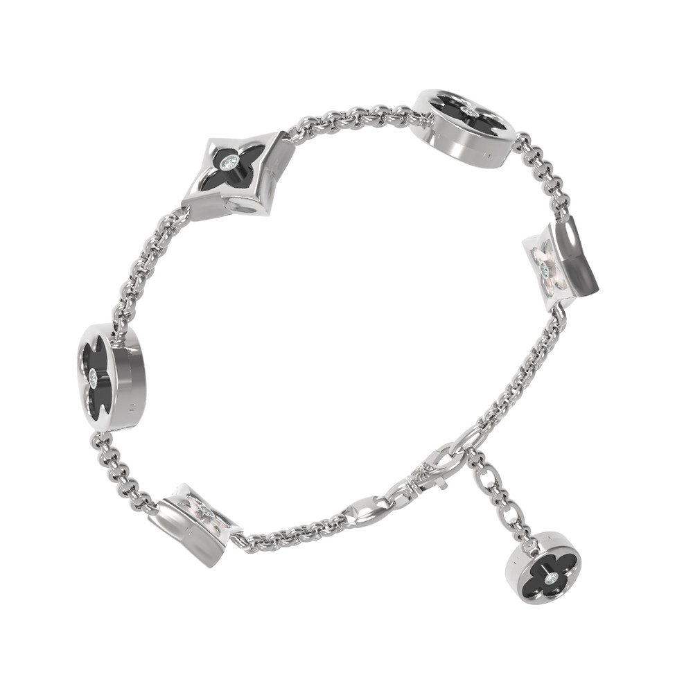 Браслет из белого золота c бриллиантами, ониксом и перламутром