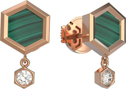 Серьги из золота c бриллиантами и малахитом