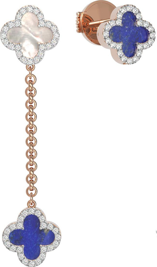 Серьги из золота c бриллиантами, лазуритом и перламутром