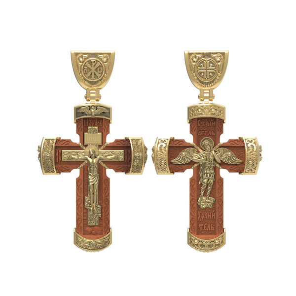 Крест из лимонного золота c деревом груши