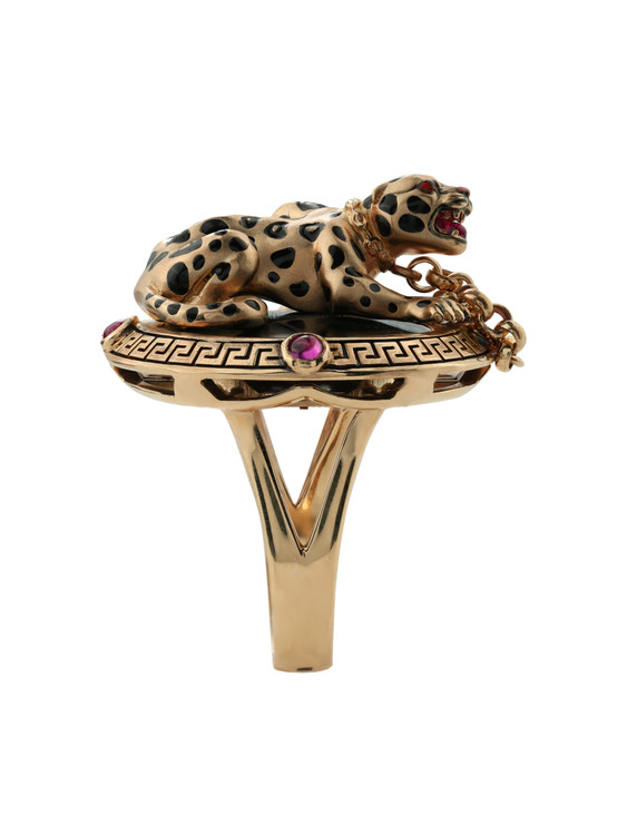 Кольцо из золота c эмалью, ониксом и рубином