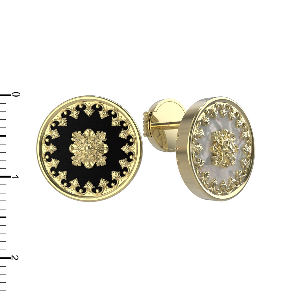 Серьги из лимонного золота c ониксом и перламутром