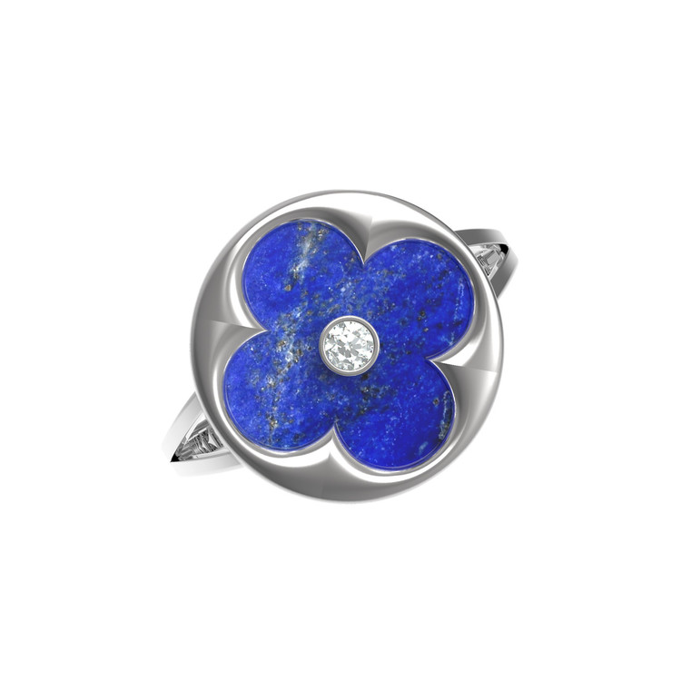 Кольцо из белого золота c бриллиантами и лазуритом