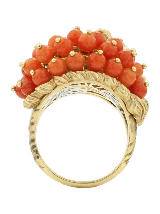 Кольцо из лимонного золота c эмаль и кораллом