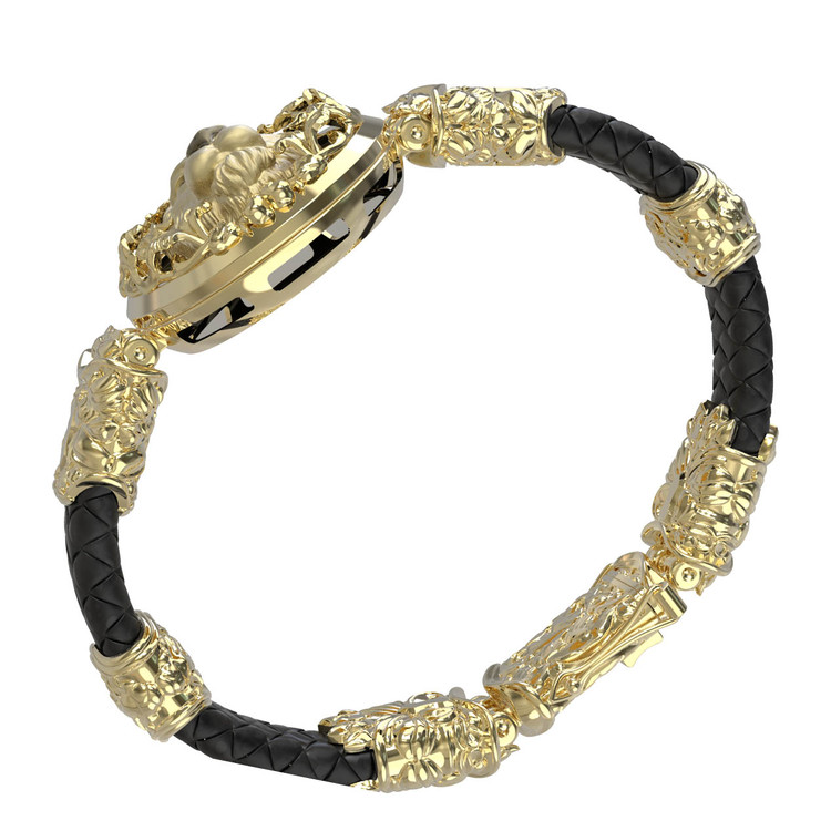 Браслет из лимонного золота c эмаль , шнурком и ониксом