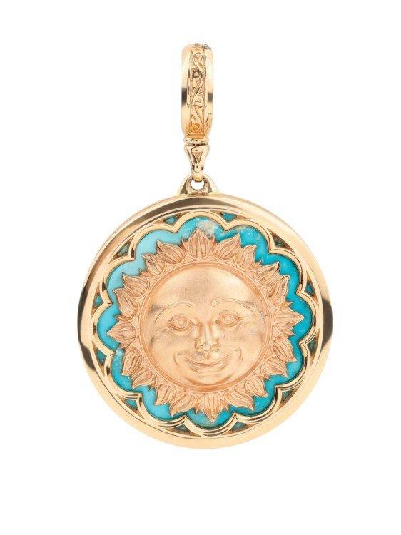 Подвеска из золота c бирюзой и лазуритом