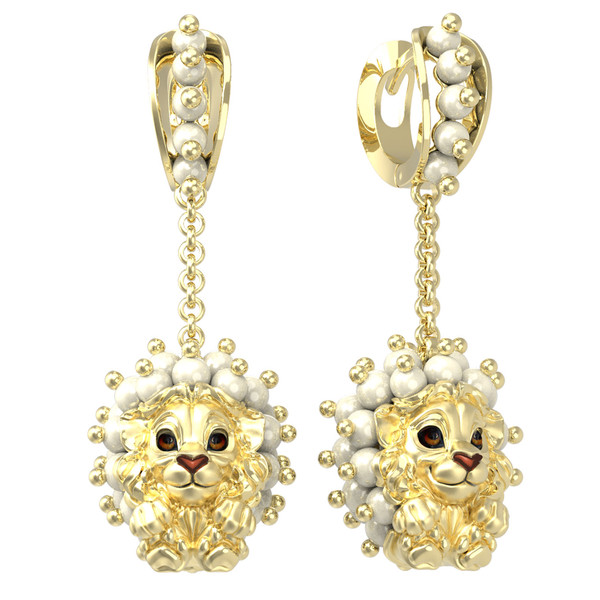 Серьги из лимонного золота c эмалью и жемчугом